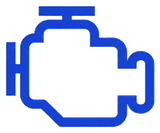 Blue engine icon, commonly used for check engine lights in vehicles, indicating diagnostics.